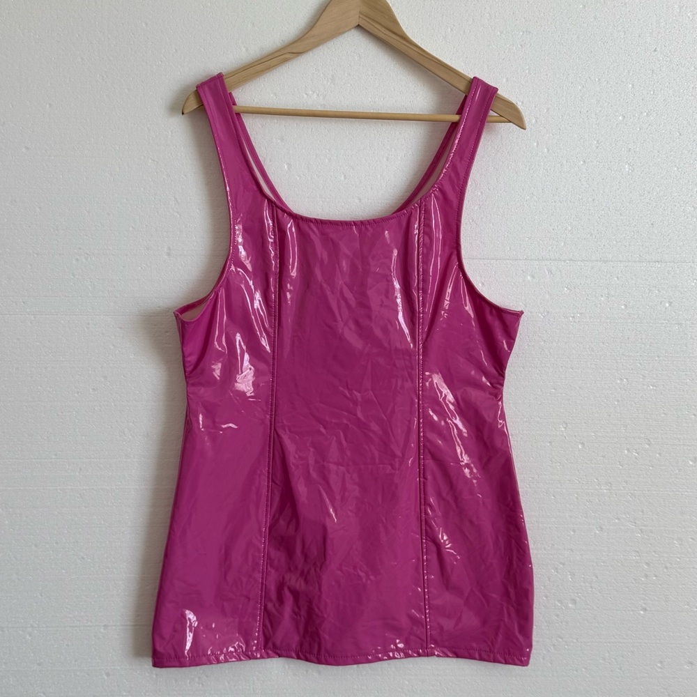 Barbie Pink Vinyl Scoop Neck Mini Dress NWOT - Picture 6 of 9